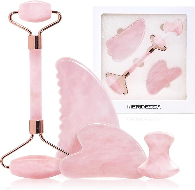 Jade Roller & Gua Sha Set, 4-Piece Facial Tool Kit for Glowing Skin, Anti-Aging, Puffiness & Wrin... | Amazon (US)