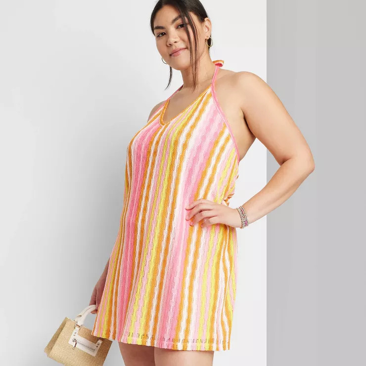 Women's Sleeveless Openwork Bodycon Dress - Wild Fable™ Warm Multi Striped | Target
