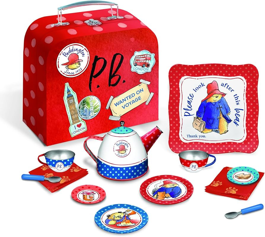 YOTTOY Paddington Bear Collection | 14-Piece Kids Tin Tea Set with Illustrations & Sturdy Carryin... | Amazon (US)