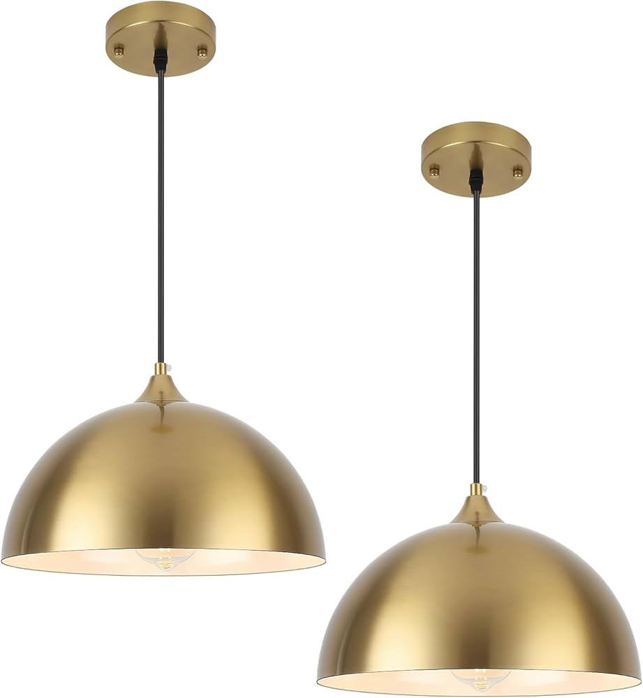 Gold Pendant Light 11.8" Farmhouse Dome Pendant Lights with Brass Finish,Modern Hanging Lamp for ... | Amazon (US)
