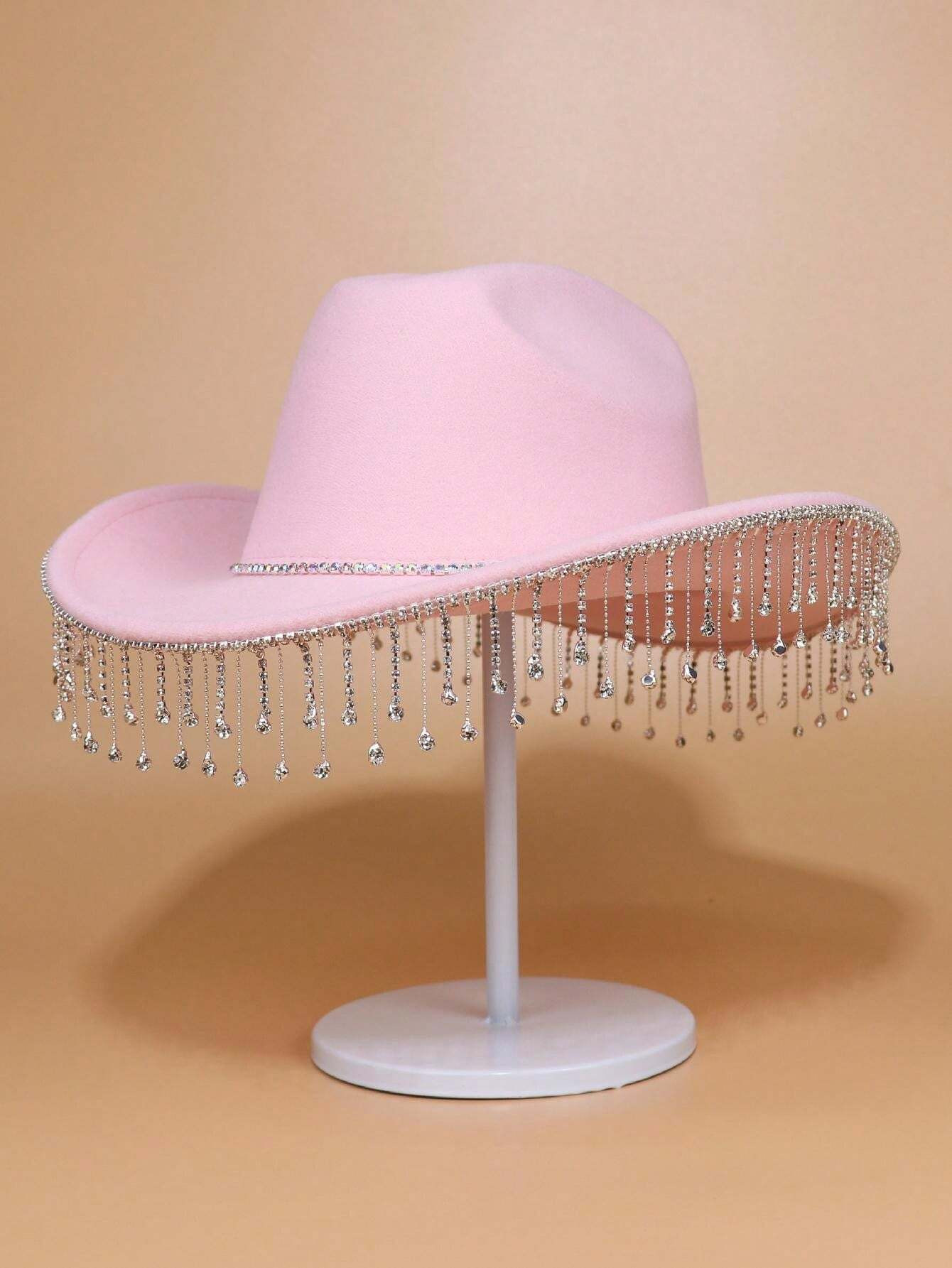 1pc Fashionable Rhinestone & Tassel Decor Western Cowboy Hat With Limestone Sun Protection, Suita... | SHEIN