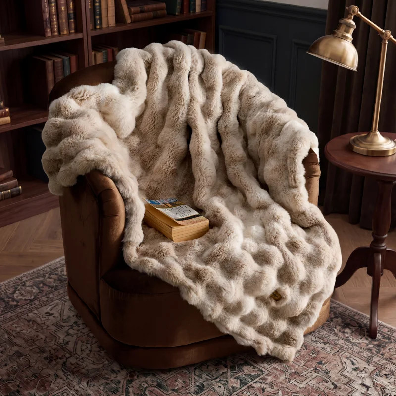 Bedsure Fluffy Faux Fur Throw Blanket – Soft Bubble Blanket for Sofa & Dorm Room – Oat Milk ... | Wayfair North America