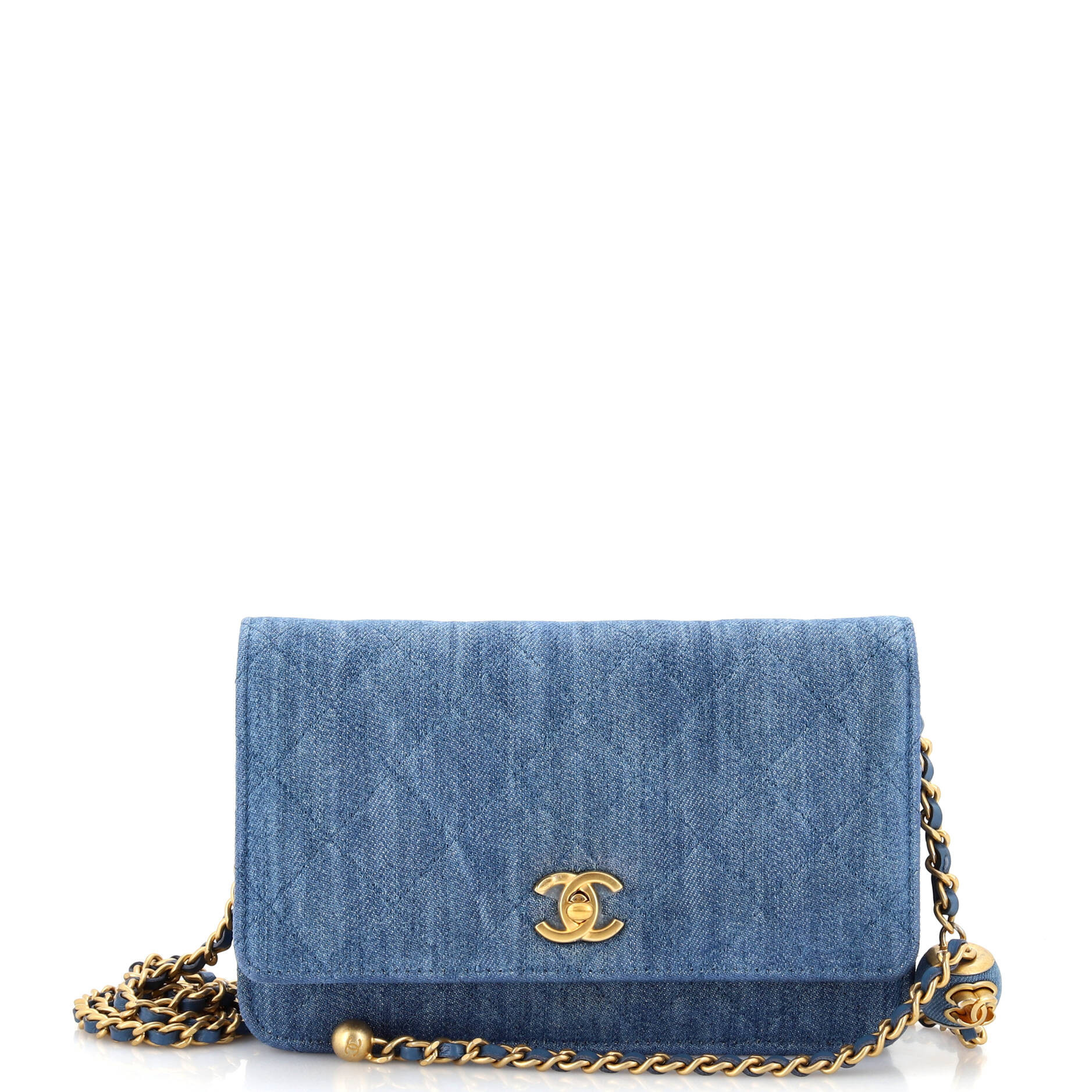 Pearl Crush Wallet on Chain Quilted Denim | Shop Simon