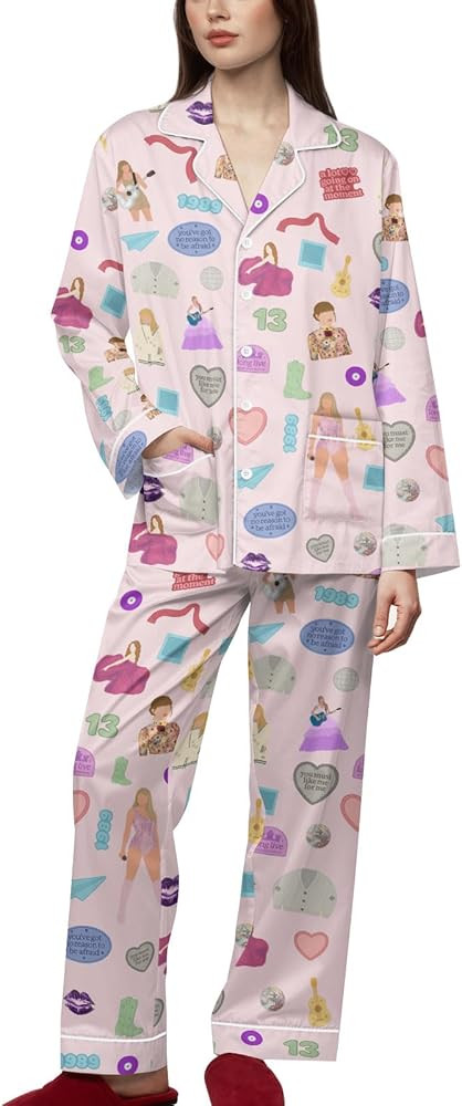 Unisex Pajama Set, Long Sleeve Button-Up Top and Pants, Soft Stretchy Sleepwear for Men and Women | Amazon (US)