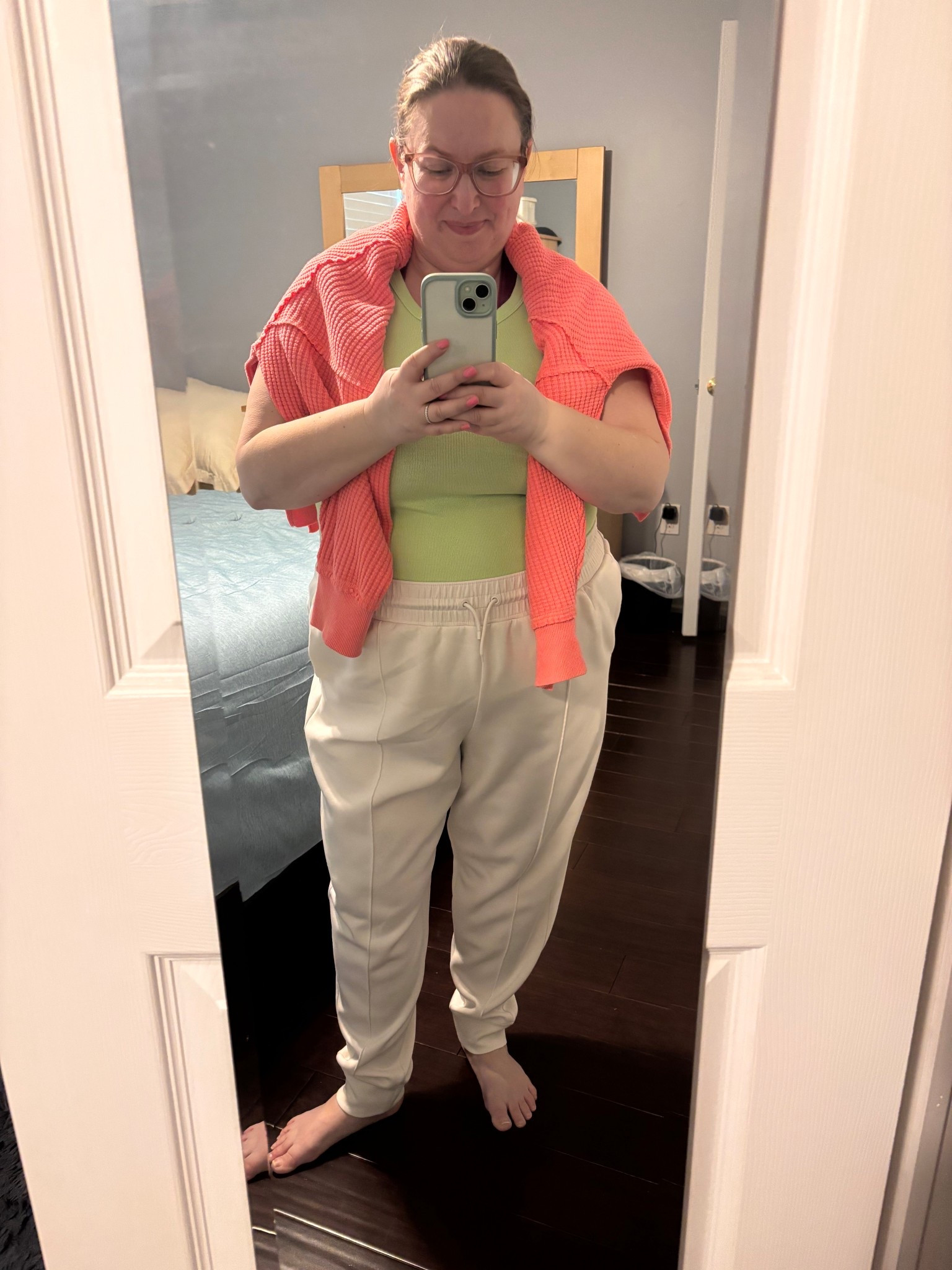 Everything I’m wearing is old, but I linked similar items in sizes I’d be able to wear — usually XXL.

On my shoulders is the AE big hug off the shoulder sweater. This color is no longer available, but it’s linked in blue

The tank and sweats are old too, but I linked similar items  

#LTKselfcare #LTKootd #LTKActive