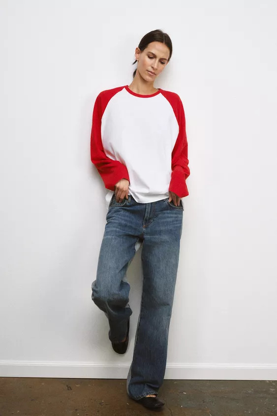 CONTRAST LONG SLEEVE T-SHIRT | Zara US