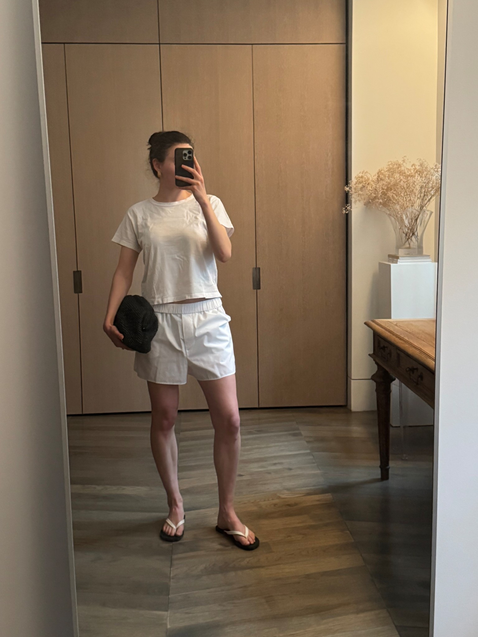 Wearing small tshirt and XS shorts 