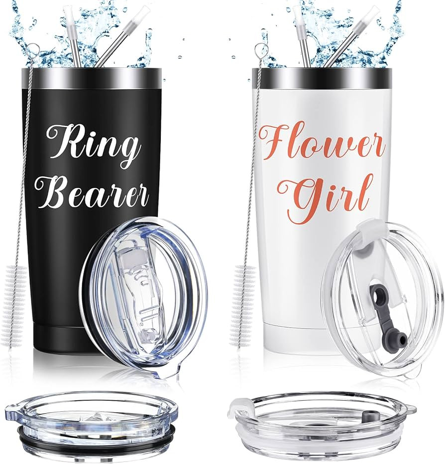 2 Set 20 oz Flower Girl Gift Ring Bearer Cup Proposal Gifts Stainless Steel Insulated Ring Bearer... | Amazon (US)