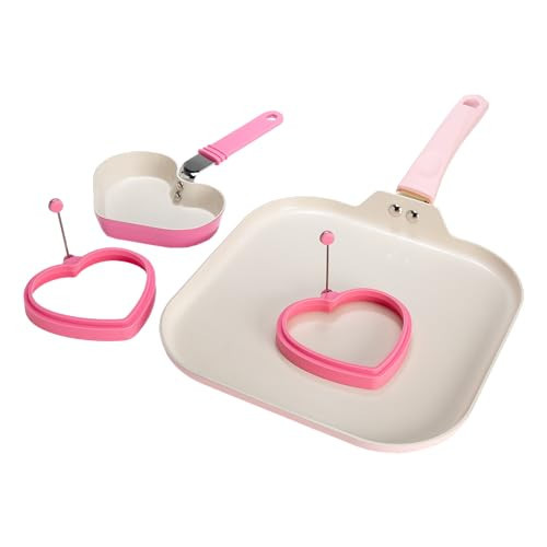 Paris Hilton Breakfast Ceramic Nonstick Cookware Set, Includes Square Griddle, Mini Heart Shaped Fry Pan and Two Silicone Heart Shaped Egg Rings, 4-Piece Set, Pink | Amazon (US)
