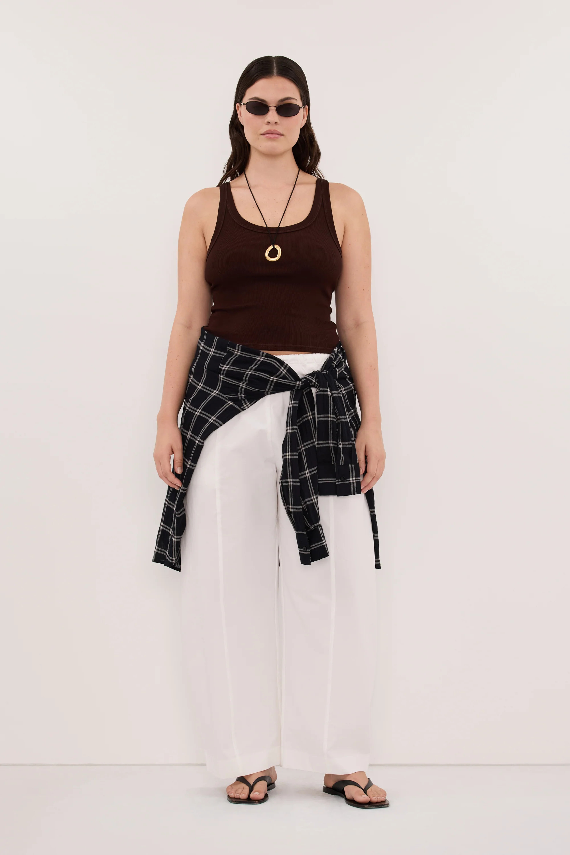 PHOEBE BURNT CHOC SCOOP NECK TANK TOP | DISSH