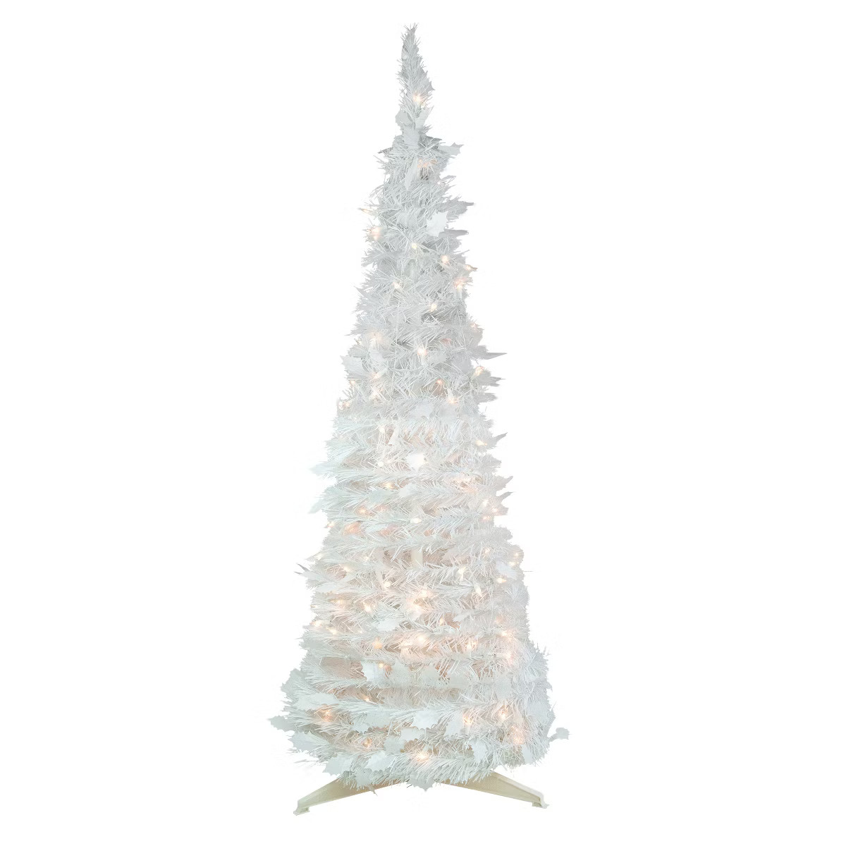 Northlight 6' Pre-Lit White Tinsel Pop-Up Artificial Christmas Tree, Clear Lights | Target