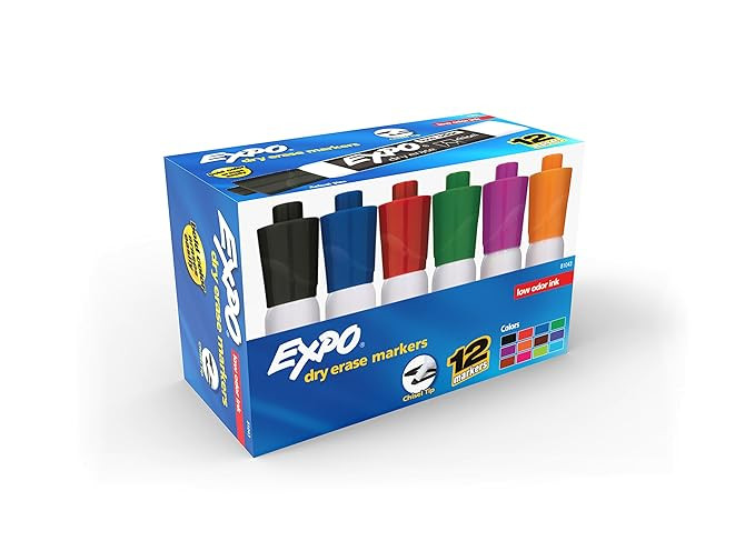 EXPO Low Odor Dry Erase Markers, Chisel Tip, Assorted Colors, Box of 12 | Amazon (US)