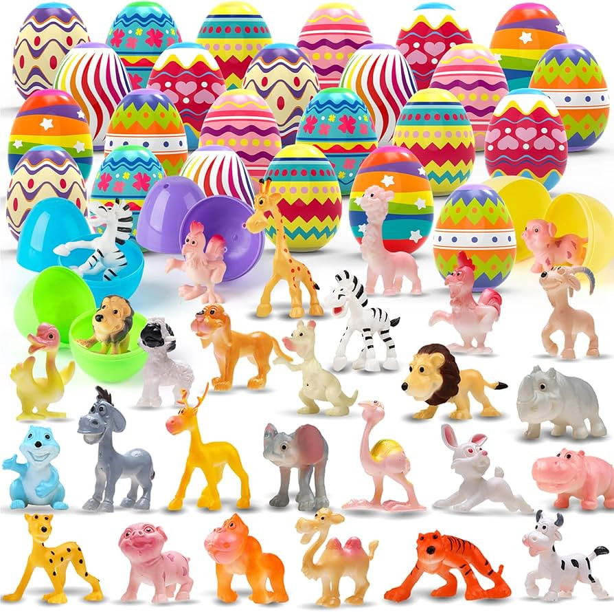 MAPIXO 24pcs Prefilled Easter Egg with Mini Animal Toy Inside, for Easter Egg Hunt, Easter Basket... | Amazon (US)