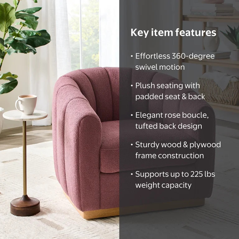 Better Homes & Gardens Lillian Accent Swivel Chair, Rose Boucle | Walmart (US)