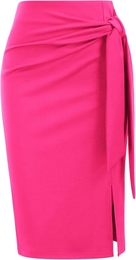 Kate Kasin Women's Skirt Elastic High Waist Bow Tie Knee Length Stretch Bodycon Pencil Skirts wit... | Amazon (US)