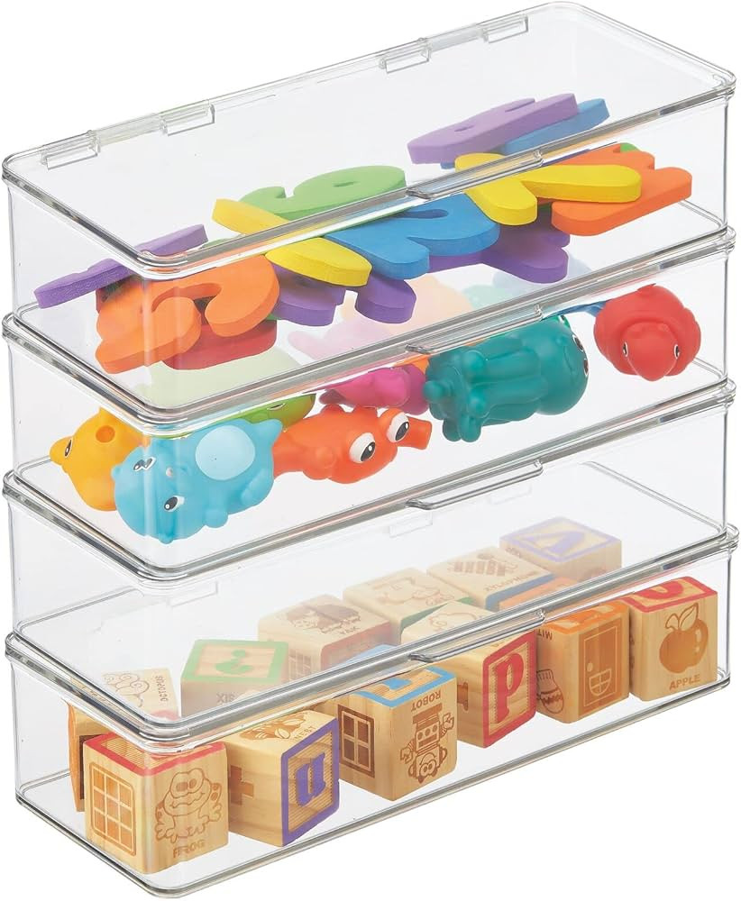 mDesign Plastic Playroom and Gaming Storage Organizer Box Containers with Hinged Lid for Shelves ... | Amazon (US)