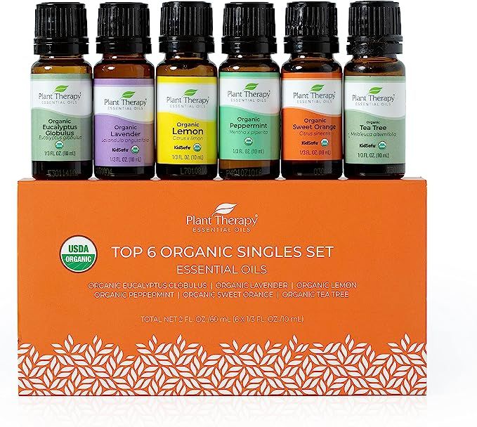 Plant Therapy Top 6 USDA Organic Essential Oil Set - Lavender, Peppermint, Eucalyptus, Lemon, Tea... | Amazon (US)