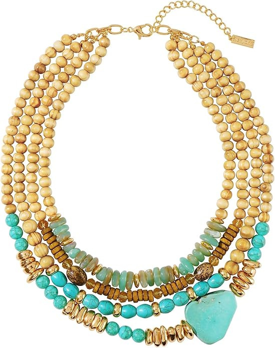 Boho Beaded Turquoise Necklaces for Women Statement Charm Necklace Vintage Handmade Bohemian Neck... | Amazon (US)