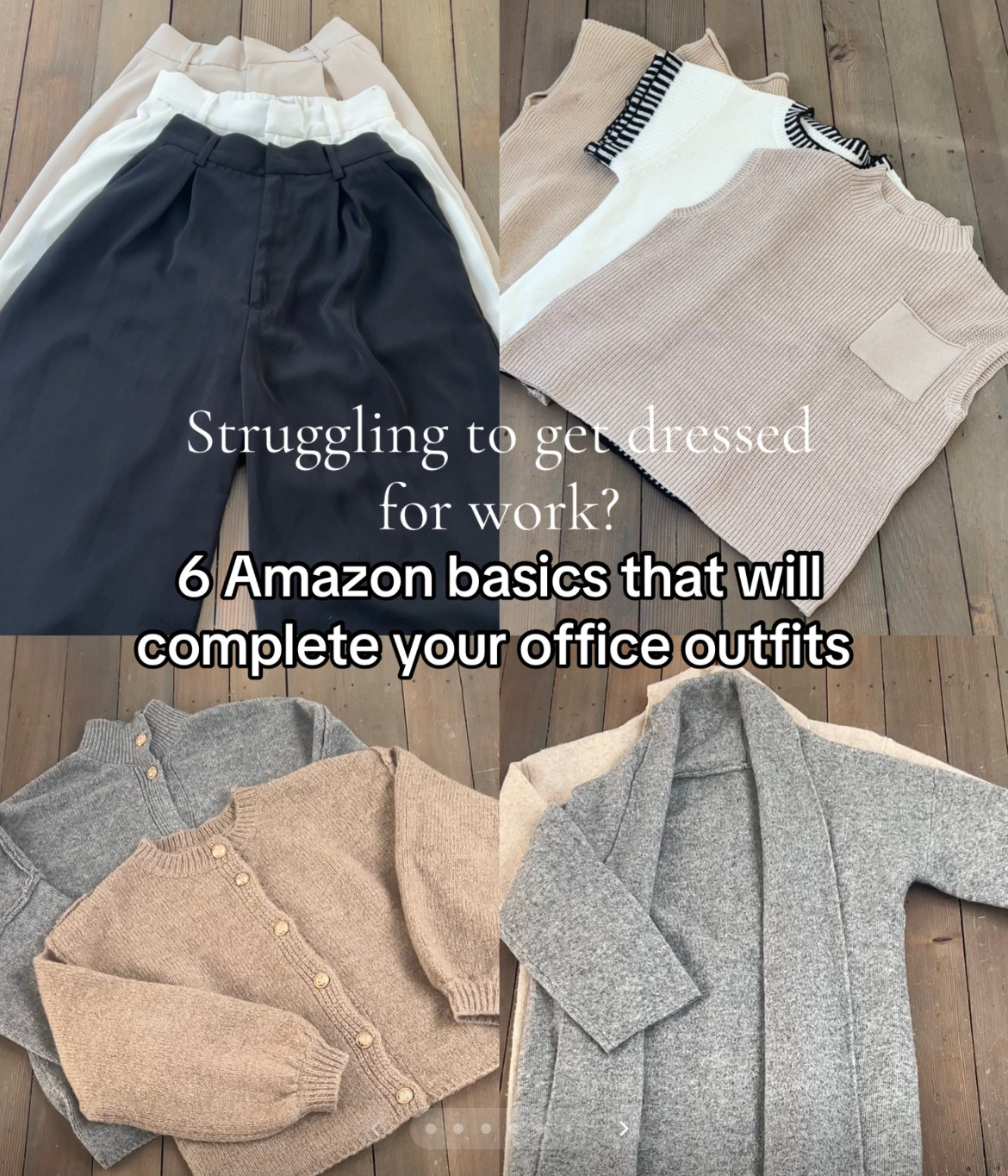 Struggling to get dressed for work? 6 Amazon basics that will complete your office outfits. Wide leg long palazzo pants/Button up knit cardigan/layered sweater top/halter neck bodysuit/blazer.  

 #LTKPetite #LTKFindsUnder100 #LTKWorkwear