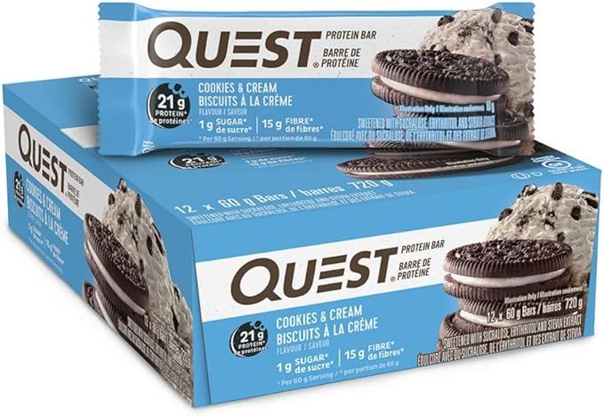 Quest Nutrition Cookies & Cream Protein Bar, High Protein, Low Carb, Gluten Free, Keto Friendly, ... | Amazon (US)