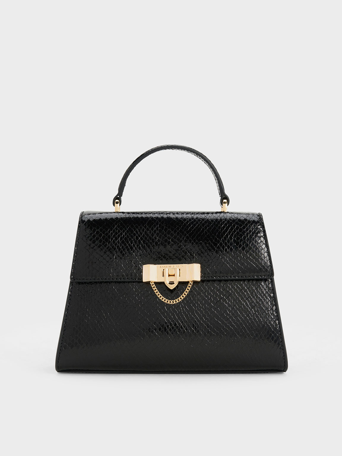 Tallulah Snake-Print Trapeze Top Handle Bag
 - Black | Charles & Keith UK