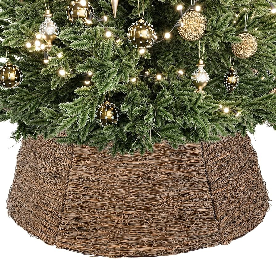 ELYKEN 28 Inch Christmas Tree Collar, Wicker Xmas Tree Collar for 7.5 ft Trees, Boho Woven Tree S... | Amazon (US)