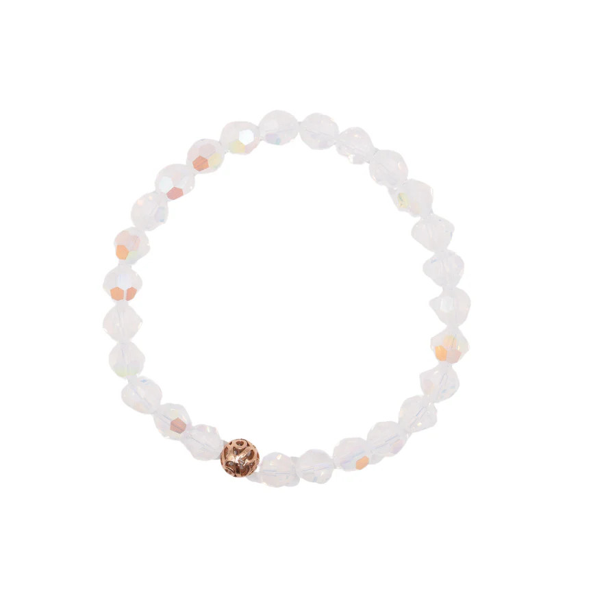 8mm White Opal Swarovski Beaded Bracelet | Sparkl