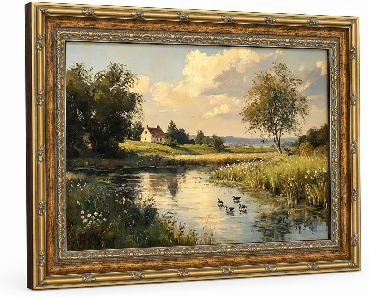 River Cottage Framed Wall Art, Vintage Landscape Decor 8x12in | Amazon (CA)