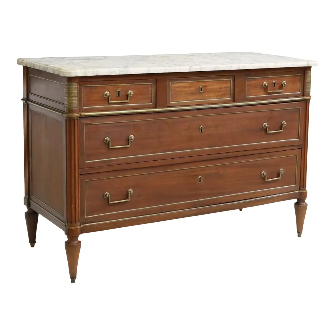 French Louis XVI Stye Marble Top Commode | Chairish