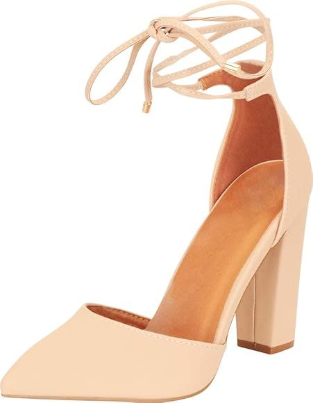 Cambridge Select Women's D'Orsay Closed Pointed Toe Ankle Tie Chunky Block Heel Pump | Amazon (US)