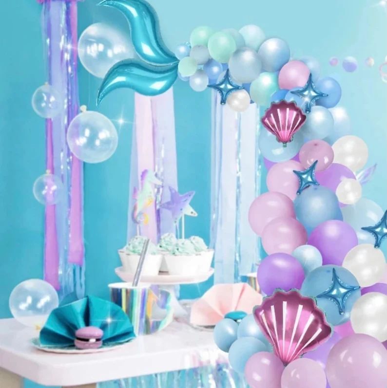 87 Piece Mermaid Balloon Garland \\ Mermaid Balloon Tail \\ Mermaid Balloon Arch \\ Mermaid Birth... | Etsy (US)