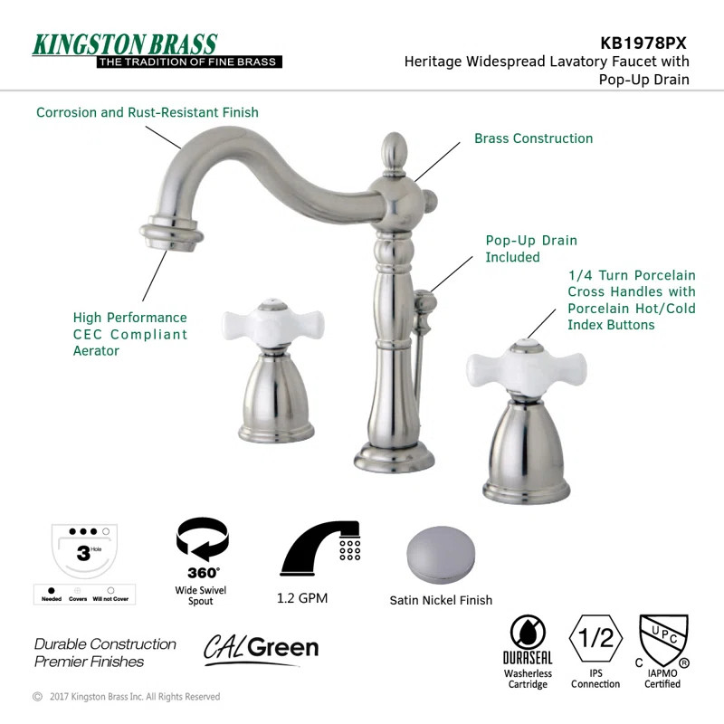Heritage Kingston Brass Widespread Bathroom Faucet with Drain Assembly | Wayfair North America
