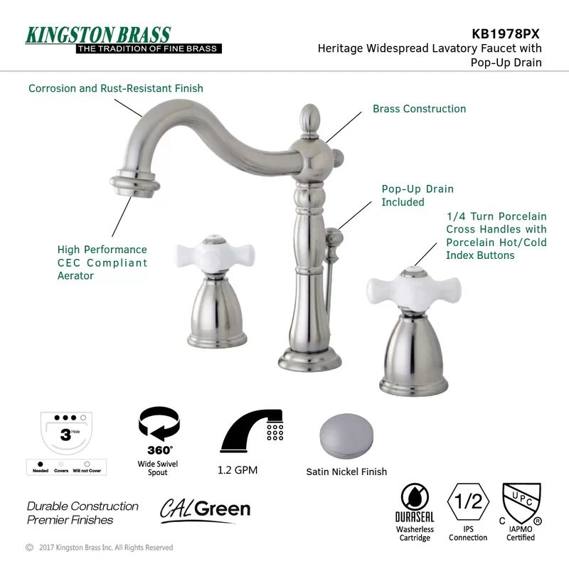 Heritage Kingston Brass Widespread Bathroom Faucet with Drain Assembly | Wayfair North America