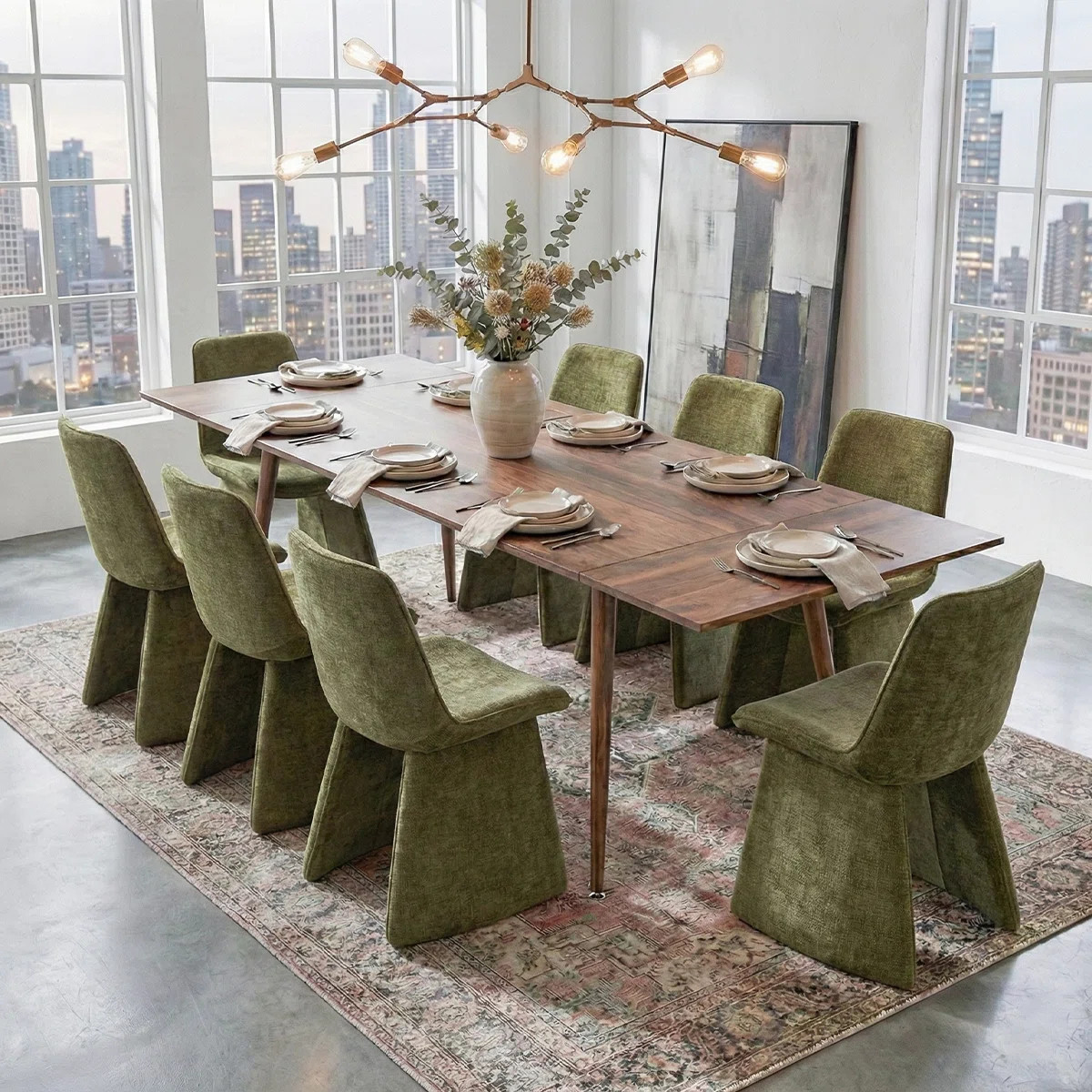 9-Piece Rectangular Extendable Dining Set With Linen Chairs | Wayfair North America