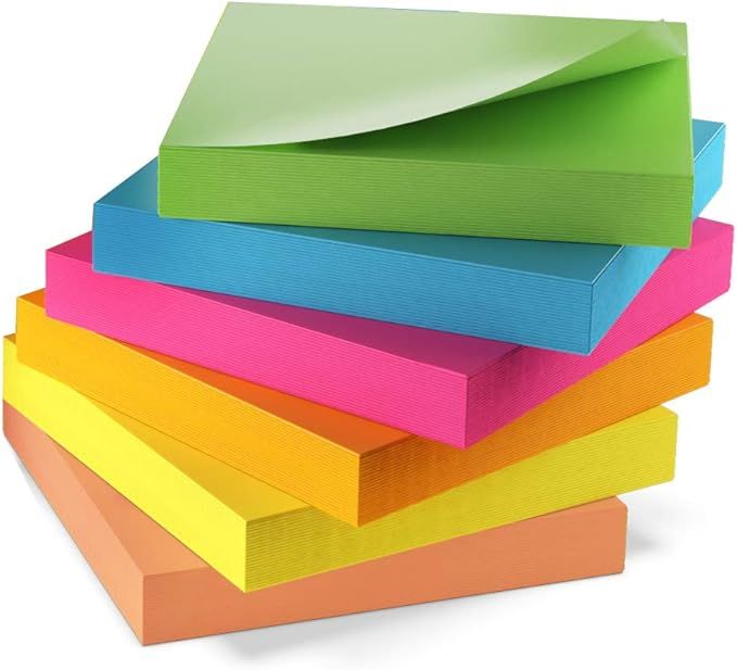 Sticky Notes 3x3 inches, Bright Colorful Stickies, 6 Pads 600 Sheets Total, Strong Self-Stick Not... | Amazon (US)