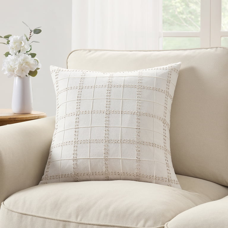 My Texas House 20" x 20" Ivory Woven Plaid Decorative Pillow Cover | Walmart (US)