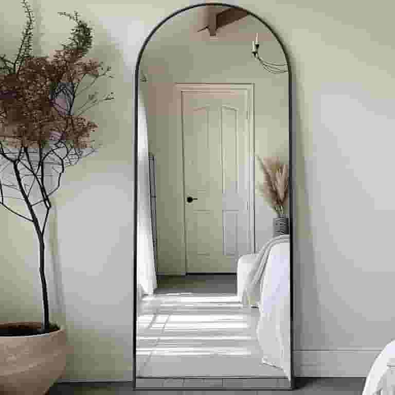 Antok 58"x18" Arched Full Length Mirror with Stand Aluminum Frame for Bedroom Living Room Black | Walmart (US)