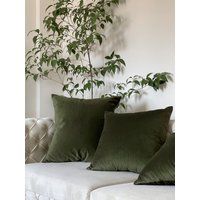 Moss Green Pillow Cover // Velvet Long Lumbar Cushion 18x18 20x20 14x36 More | Etsy (US)