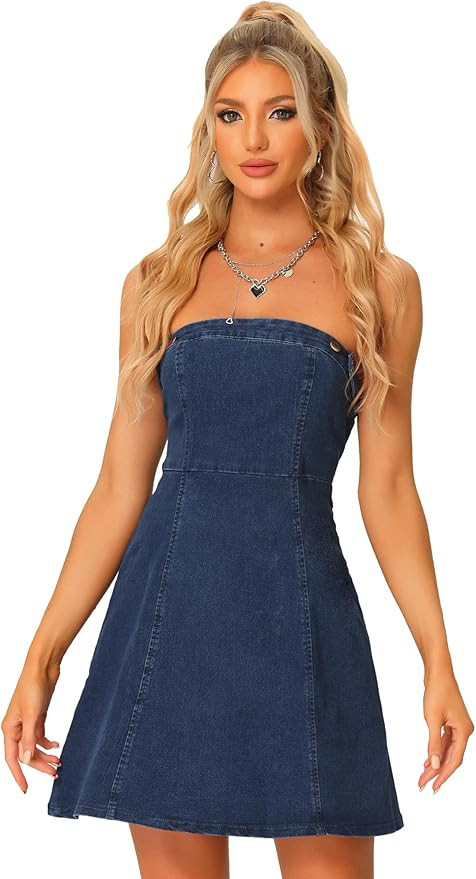 Allegra K Women's Cowgirl Dress Strapless Jean Concert Outfits Western Sleeveless Denim Dresses | Amazon (US)