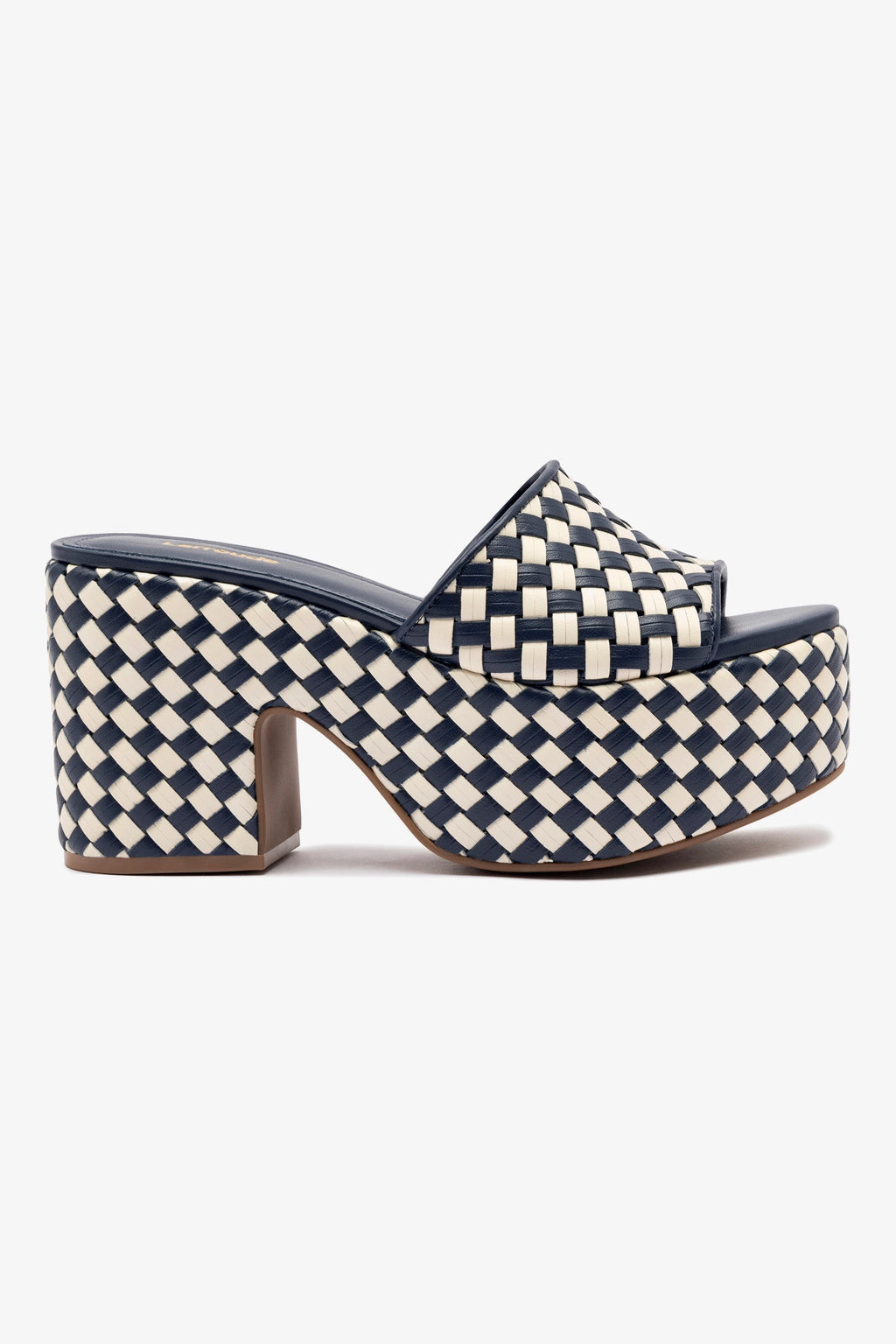 Miso Platform Sandal In Navy and Ivory Leather | Larroude