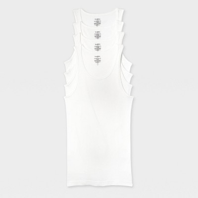 Men's 4pk Ribbed Tank Top - Goodfellow & Co™ White S: Cotton Sleeveless Undershirts, Scoopneck | Target