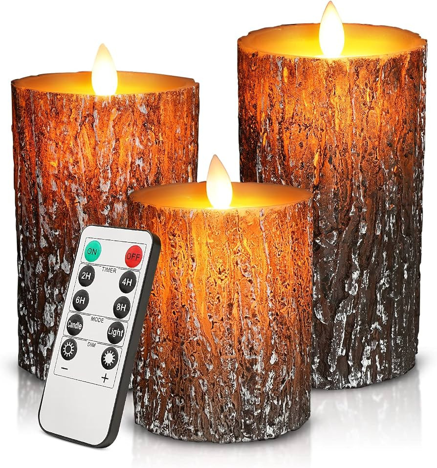 cimetech Flameless Candles Flickering Pine Bark Effect, Battery Operated Candle Lighting Pillar F... | Amazon (CA)