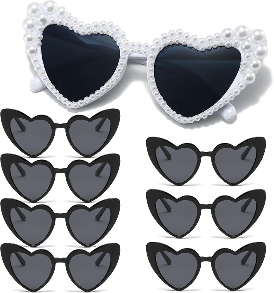 Bachelorette Party Heart Sunglasses 8 Pack Pearl Bride Sunglasses Bridesmaids Sunglasses Party Fa... | Amazon (US)