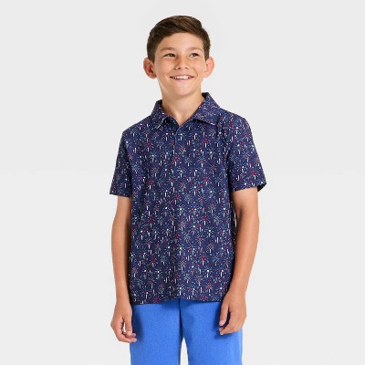 Boys' 4th of July Textured Golf Polo Shirt - All In Motion\u2122 Navy Blue L | Target
