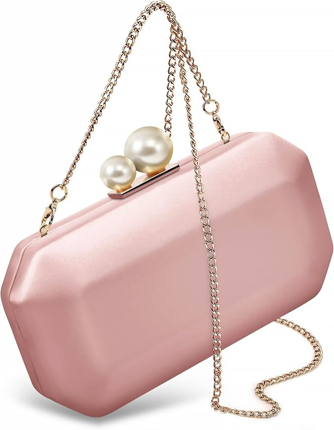 Women Satin Clutch Purse Small Evening Bag with Pearl Closure for Party Wedding | Amazon (US)