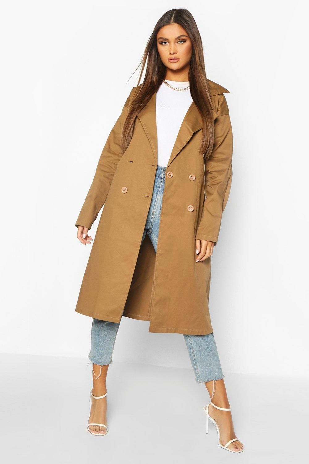 Womens Double Breasted Trench Coat - Beige - 6 | Boohoo.com (US & CA)
