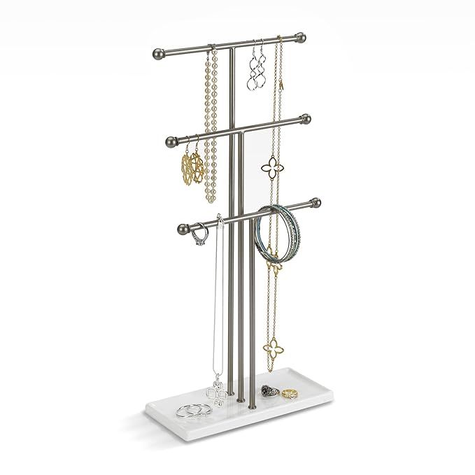 Umbra Trigem Hanging Jewelry Organizer – 3 Tier Table Top Necklace Holder and Display, Nickel | Amazon (US)