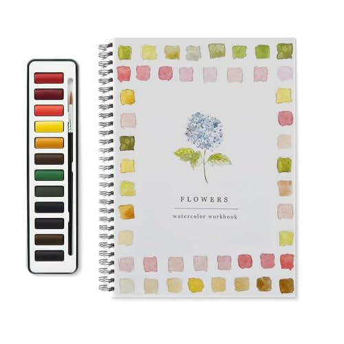 Watercolor Workbook Emily Lex Workbooks Watercolor Coloring Book And Workbook For Adults，Suitable For Beginners In Children And Adults 12 Colors Of Watercolor Paint Set And Brushes(Flowers) | Amazon (US)