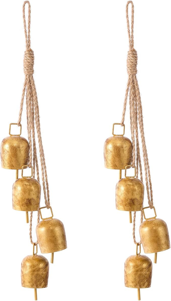 Hananona 2 Pcs Gold Vintage Bells with Hanging Rope, Decorative Metal Cow Bells for Weddings, Par... | Amazon (US)