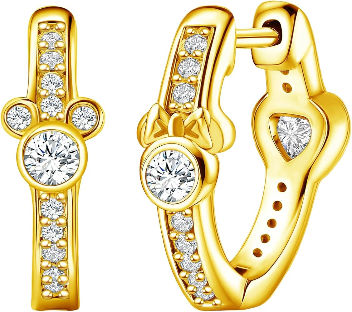 Mouse Earrings for Women Sterling Silver Moon Star Hoop Earrings Sparkling CZ Mouse Bow Hoop Earr... | Amazon (US)